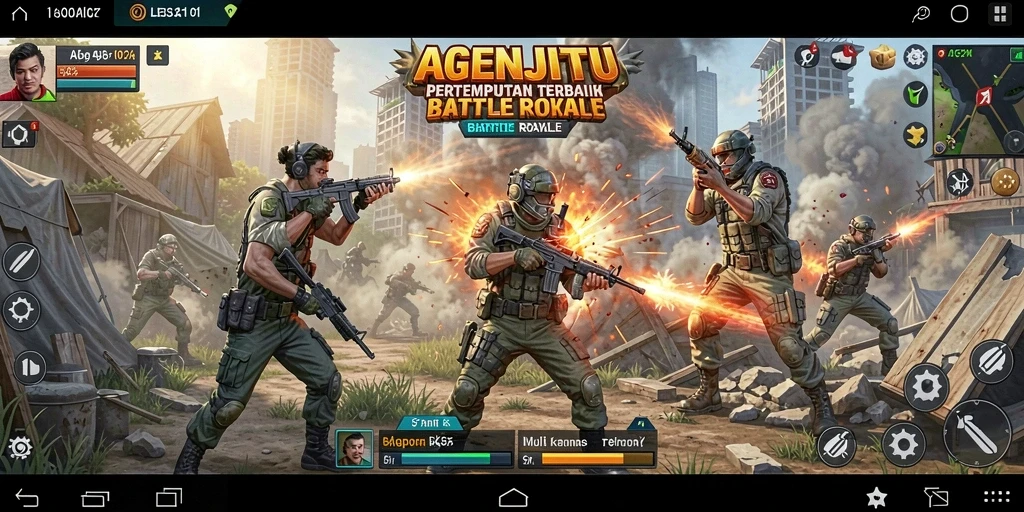 Tampilan mendebarkan dari gameplay AGENJITU Battle Royale.