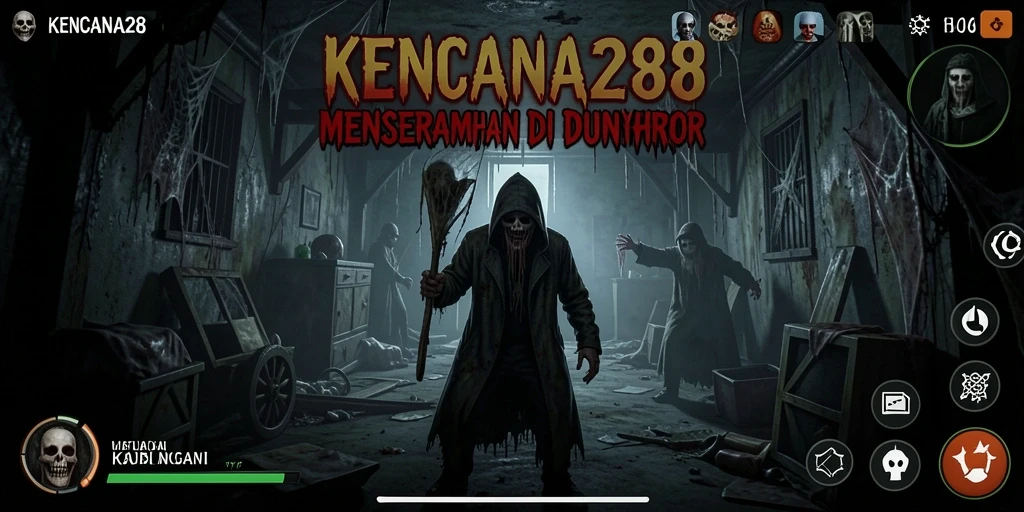 Tangkapan layar KENCANA28 menampilkan momen menegangkan saat menjelajahi ruangan gelap.