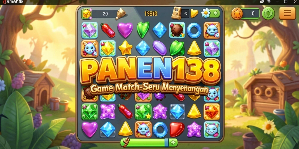 Screenshot utama dari gameplay Match-3 yang menggembirakan.