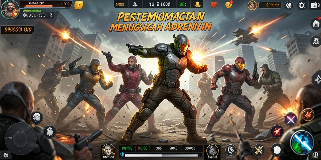 Tangkapan layar gameplay PP7 menampilkan pertempuran seru dan karakter unik.