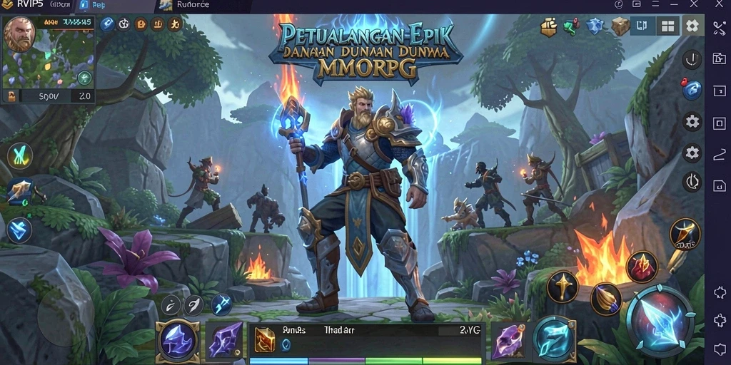 Screenshot gameplay RVIP5 yang menampilkan pertarungan epik di dunia MMORPG.