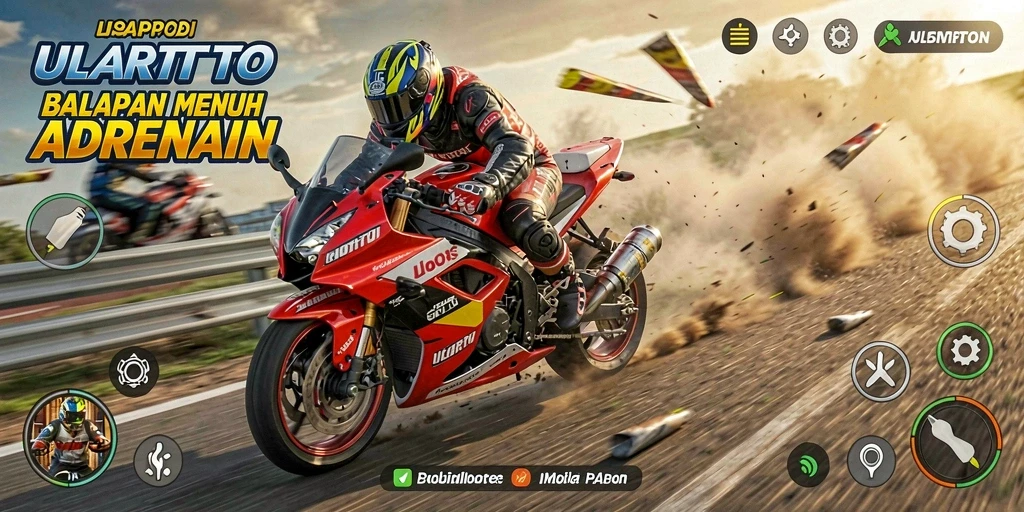 Tangkapan layar gameplay ULARTOTO yang menampilkan aksi balapan motor.